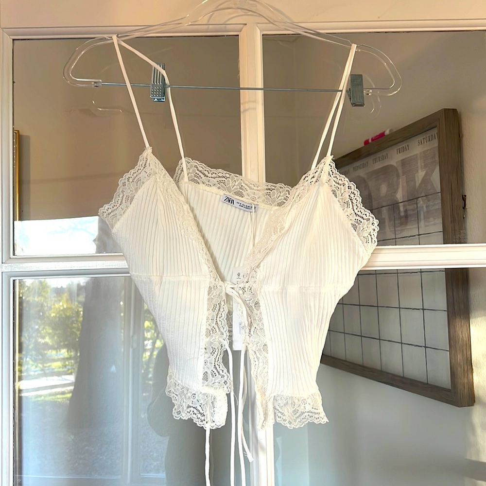Zara White Lace Trim Tank Top